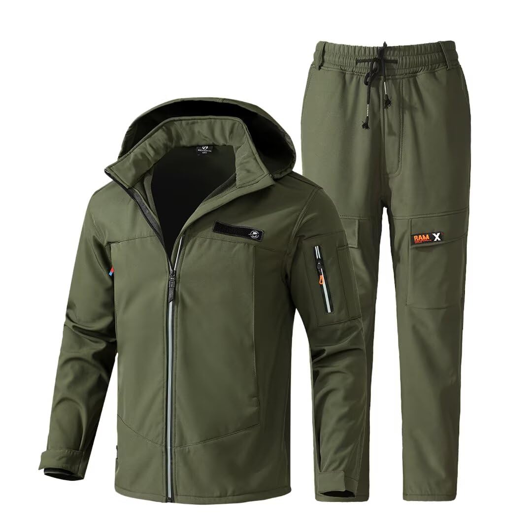 Yucahype Mountain Jacket and Pants Warm and with Reflective for and Autumn Work Army Green Men s Set, Fleece-Lined, Lightweight, Zipper, Winter,