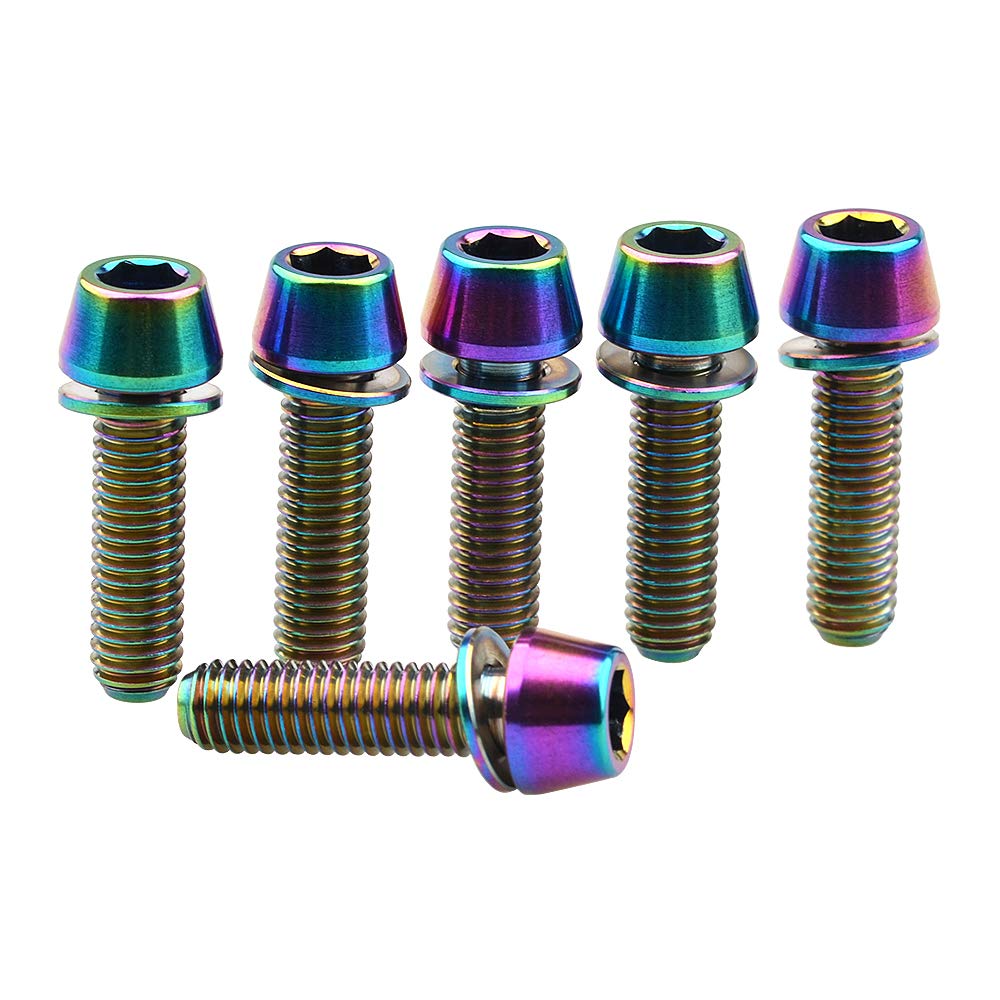 Titanium M5x20mm with Washer Allen Hex Tapered Bolts Screw for Bicycle Stem Pack of 6 (Colorful)