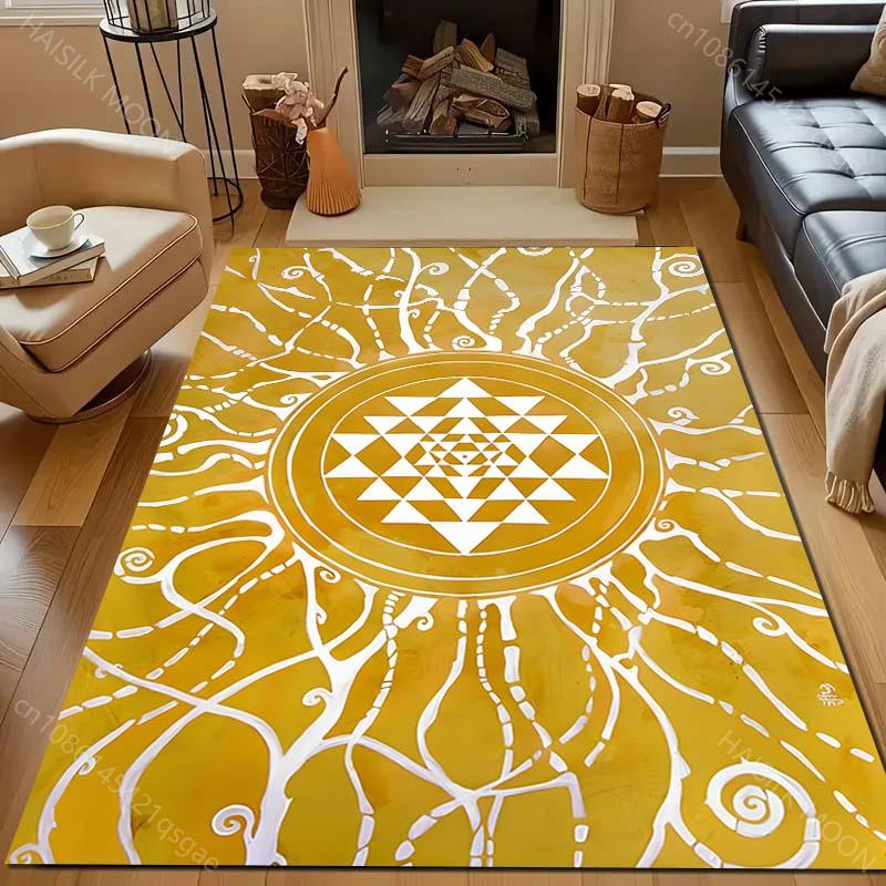 Mysteriöses Muster Sri Yantra Teppich für Wohnzimmer Schlafzimmer Sofa Fußmatte Dekor Kinder Spiel Heim Bereichsteppich Rutschfeste Bodenmatte