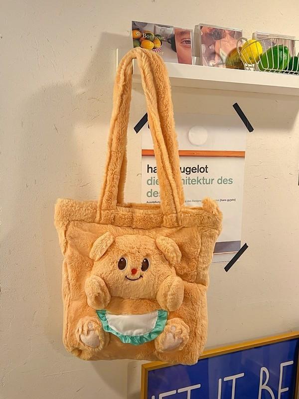 Butter Bear Plush Tote Bag With Zipper Closure For Daily Use
