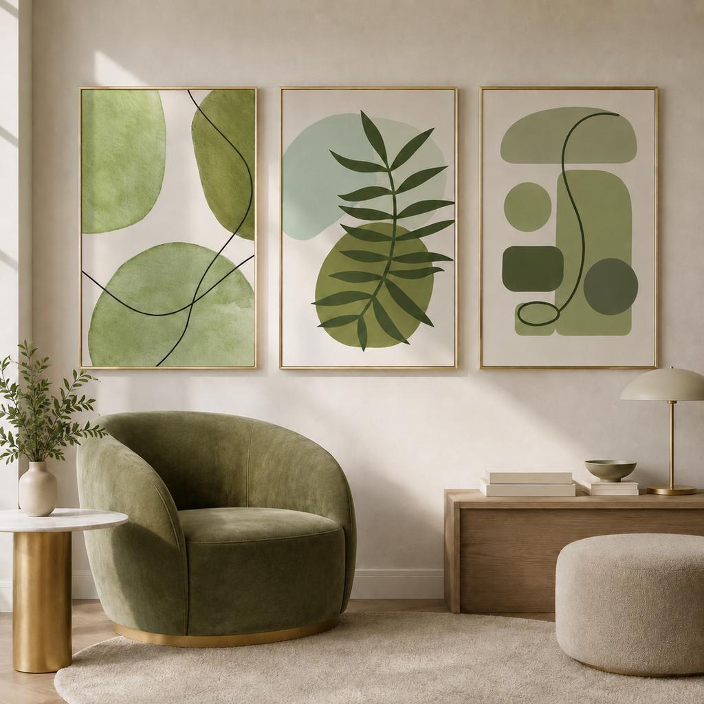 Sage Green Abstract Line Art Canvas Gallery Wall Prints Minimalist Geometric Leaf Face Wall Art Boho Neutral Modern Home Decor