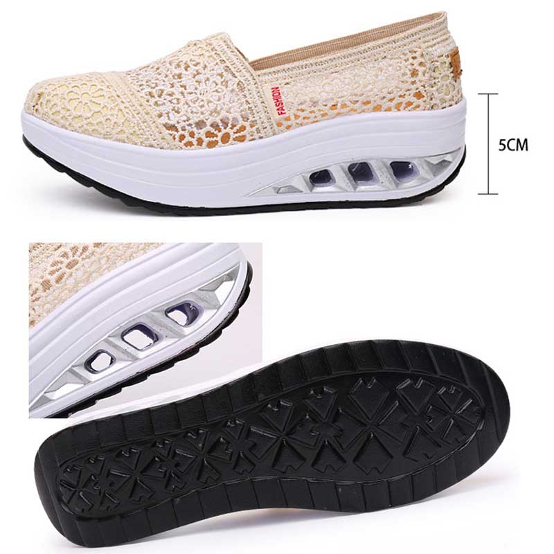 Mote Blonder Overdel Dame Fritidssko Sommer Mesh Sportssko Mote Blomst Hul Tyk Såle Sneakers Luftpute Strandsko