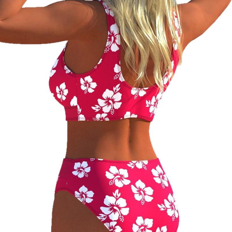 European and American Popular Split Small Fresh Bikini Print Fashionable Sexy Tight Backless Swimsuit Women