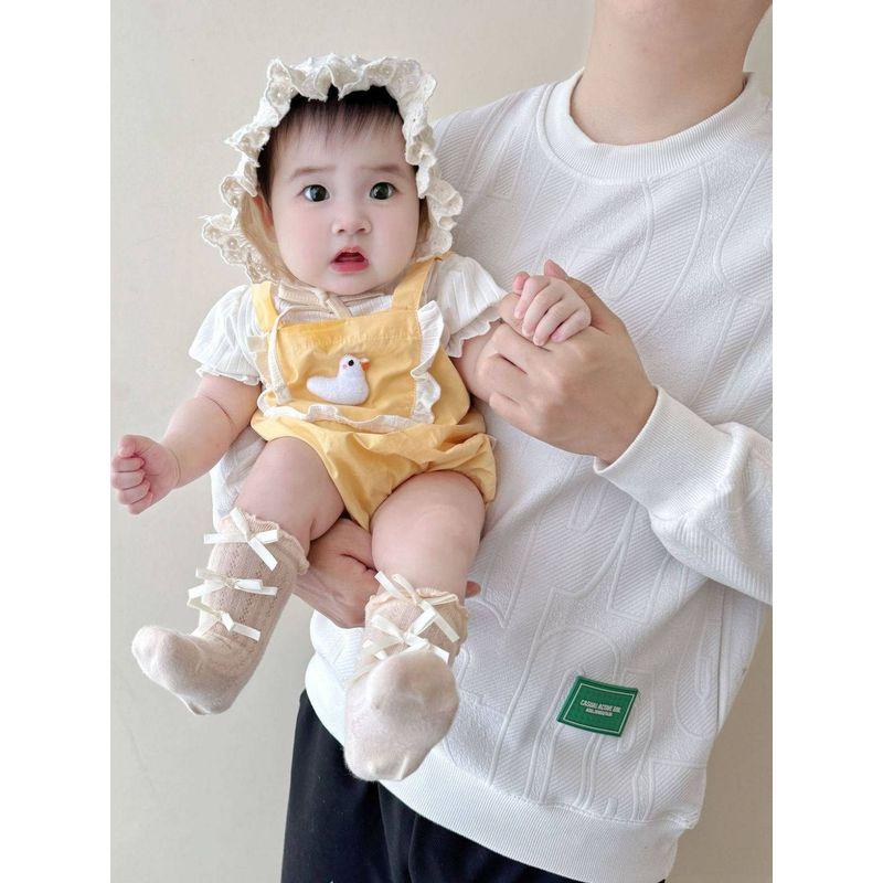 New Summer Style Fake Two-Piece Romper for Infants, Super Cute Cartoon Short-Sleeve Jumpsuit for Young Babies