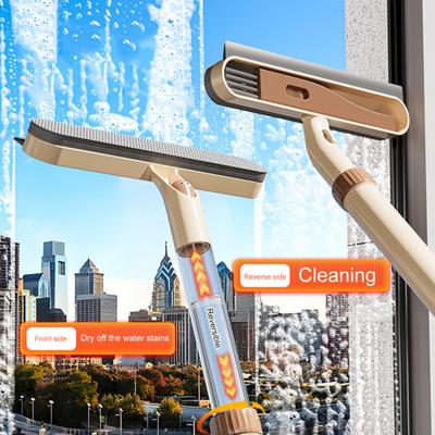 Window Screen Cleaning Brush 3 In 1 Glass Wiper with Retractable Wand Built-in Crevice Brush Swiveling Head Multi-Surface Cleaner