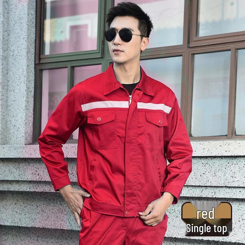 Reflective Polyester Cotton Workwear Set - Durable, Dirt-Resistant Clothes for Spring and Autumn Construction and Workshop Use