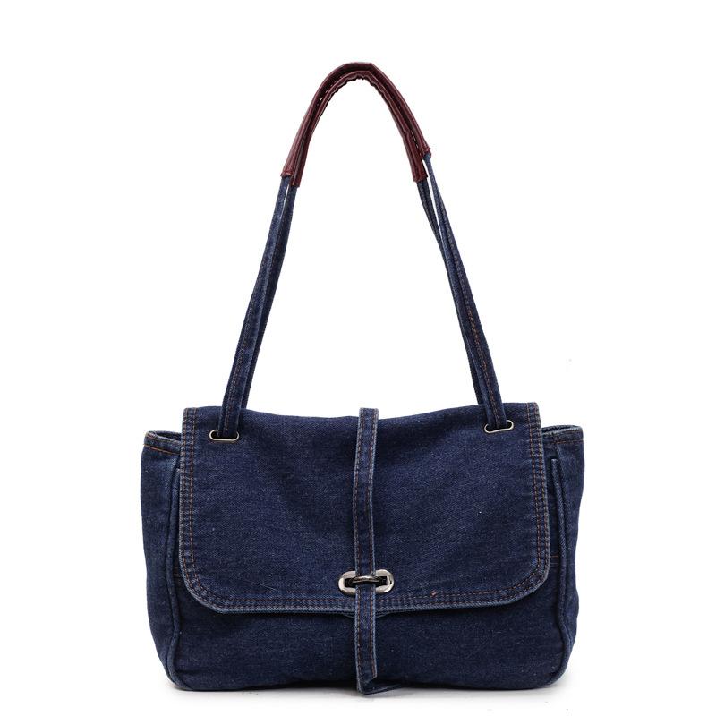

Simple denim bag women s 2025 new popular casual shoulder bag large capacity tote bag fashion messenger bag 31*11*21 темно-синий