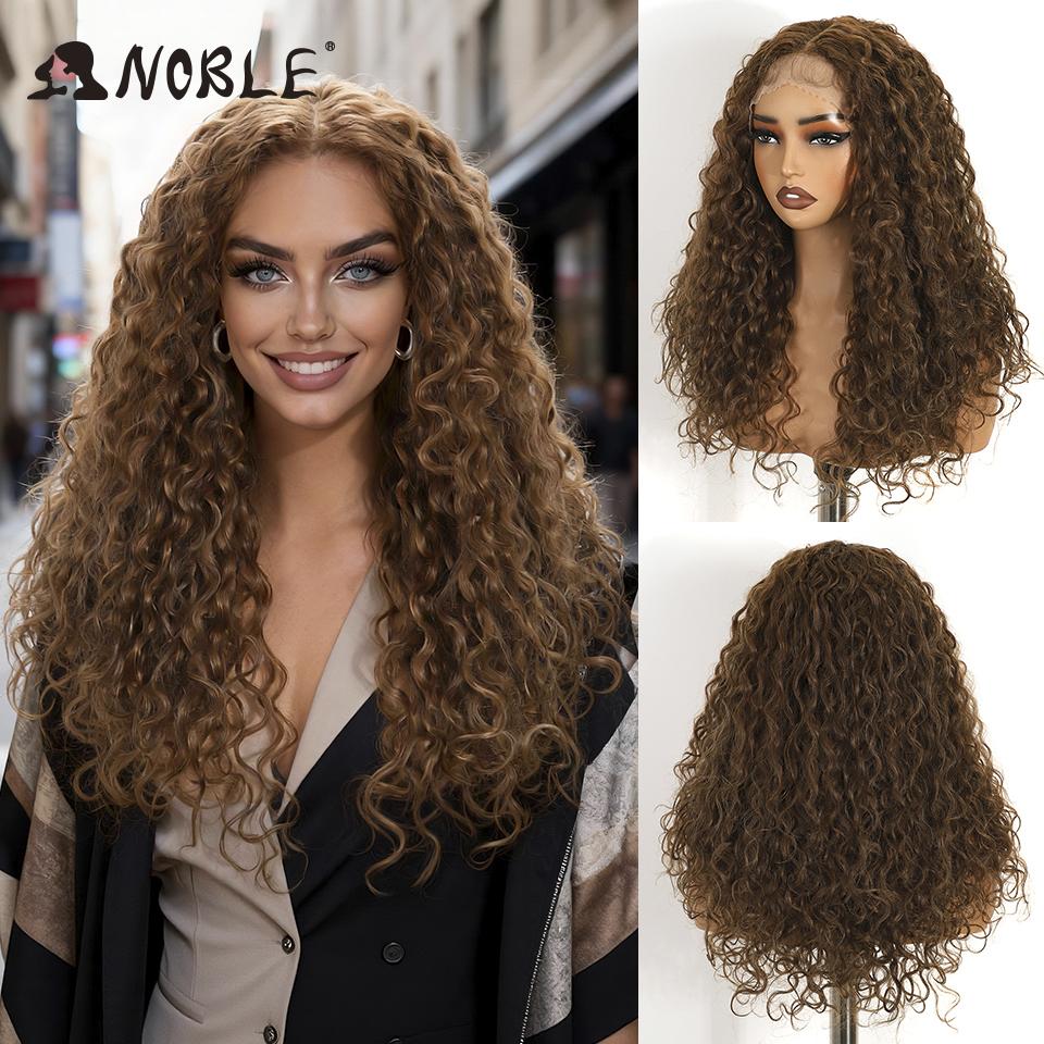 Noble Synthetic Lace Front Wig 22 Inch Curly Lace Part Water Wavy Wig For Women Lace Front Wig Auburn Curly Hair For Women Wig (as the picture,180%22inchesLace Part Wig)