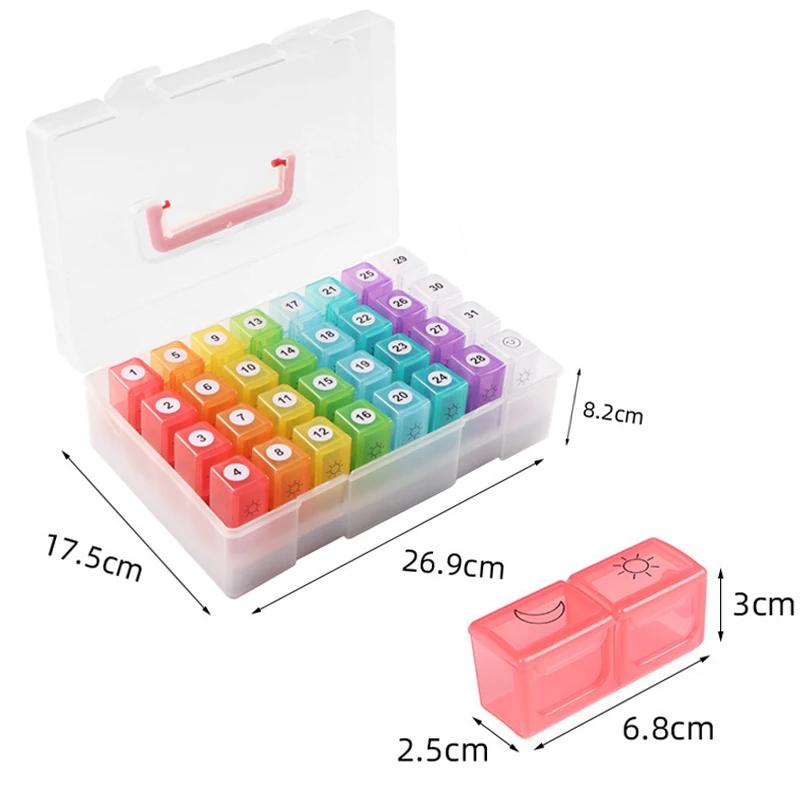 Månedlige pilleesker Reise Dispenser Oppbevaringsbeholder Fargerik Legemiddeldispenser Pakkebeholder 32 Rom Pilleboks Organizer 31 Dager