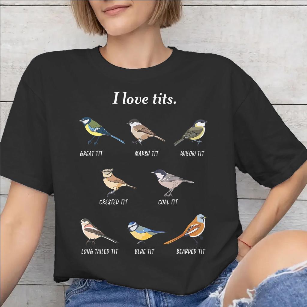 Unisex Unisex Funny Bird Meme I Love Tits T Shirt Cotton Graphic Printed TShirt Top Clothing