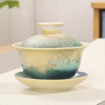 Japanische Keramik Sancai Deckelschale Teetasse, einzelne grobe Keramik Teeschale, großes Haushalts-Kung-Fu-Teeset, Teetasse
