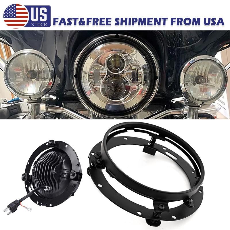 7  LED Headlight Trim Ring Mounting Bracket Black Fits For Harley Street Glide