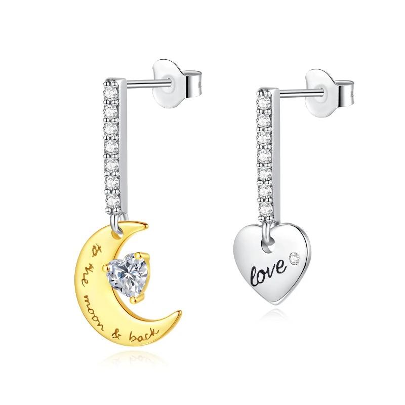 New 925 Sterling Silver Star Moon Earrings for Women Sparkling Zircon Ear Studs Luxury Romantic Fine Jewelry Gift for Girl
