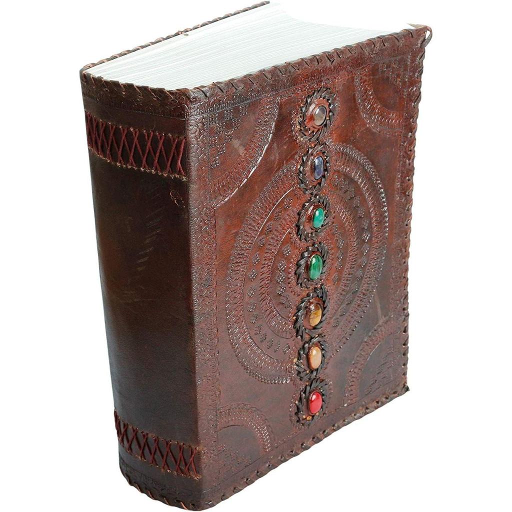 Fat Leather 600 Pages Journal Large Seven Stone Kožený zápisník Prázdný Ručně vyrobený Book Sketchbook Každodenní použití (10*13 palců)