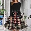 Women's Fashion Round Neck Slim-Fit Christmas Print Long-Sleeved Dress