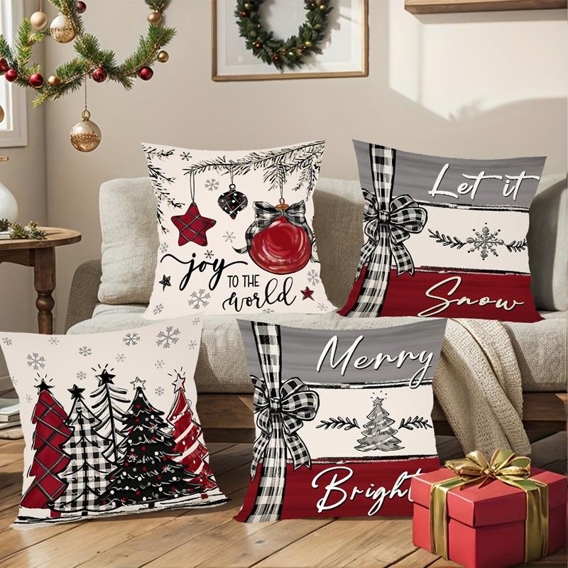 4pcs Rustic Christmas Throw Pillow Covers Winter Holiday Farmhouse Decorative Pillowcases for Home Sofa Couch Christmas Deocr