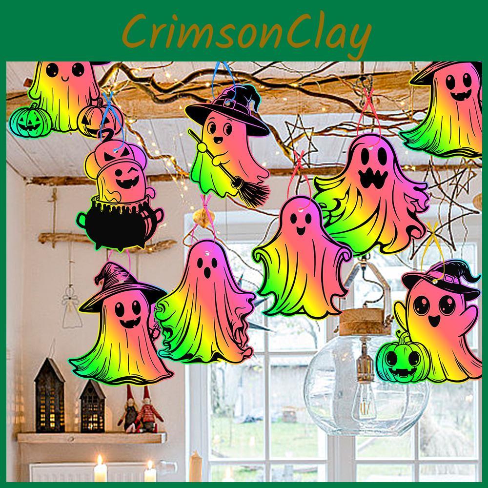 Colorful Themed Ghost Diy Scratch Card Halloween Party Props Decorations
