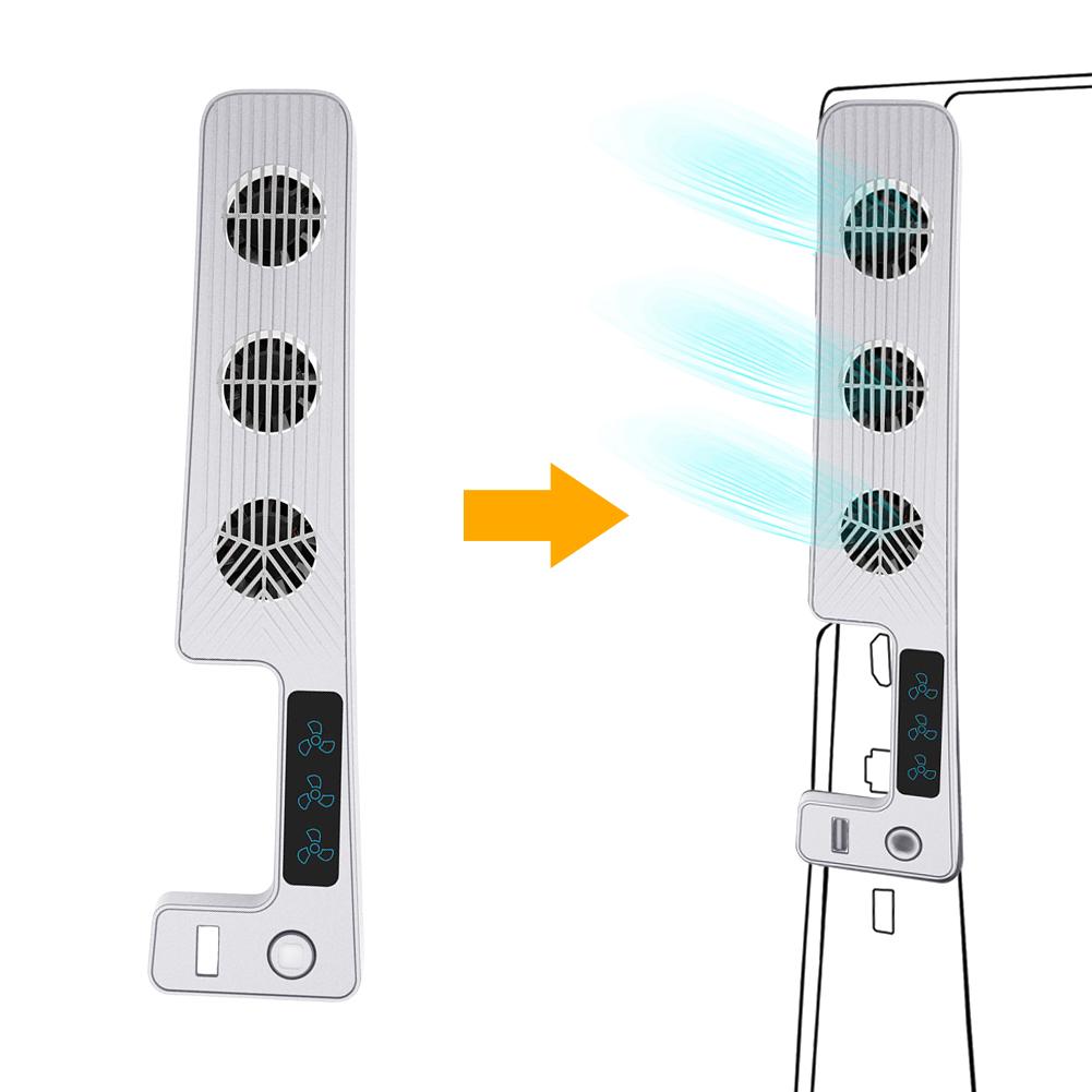 Quiet Cooler Fan for PS5 Slim Console with Adjustable Speed Efficient Cooling System with USB 3.0 Port for Playstation 5 Slim