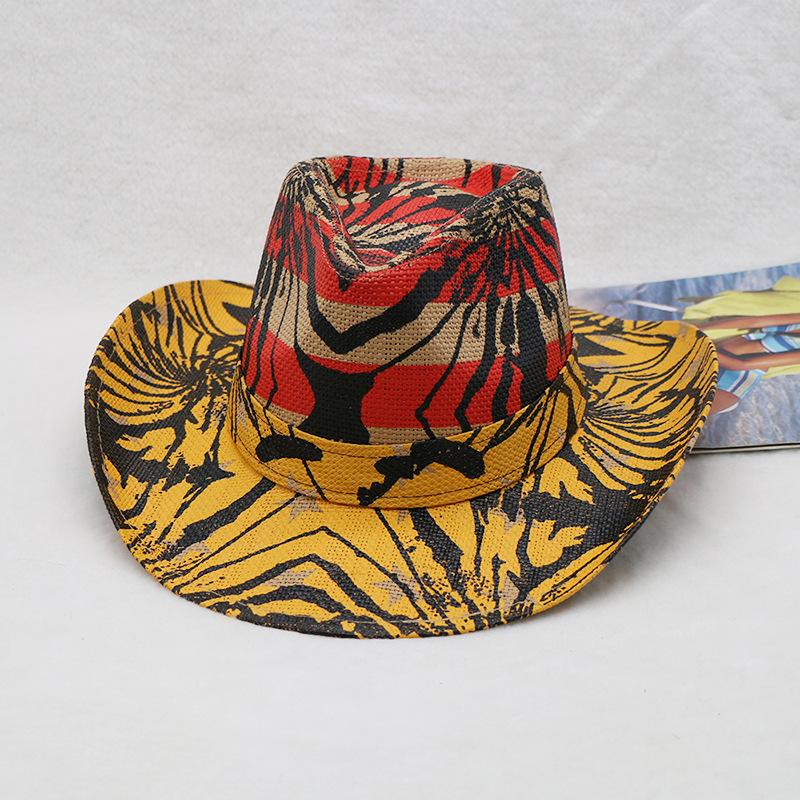 Western Cowboy Hat Print Retro Men'S Outdoor Hat Style Straw Hat Knight Straw Hat
