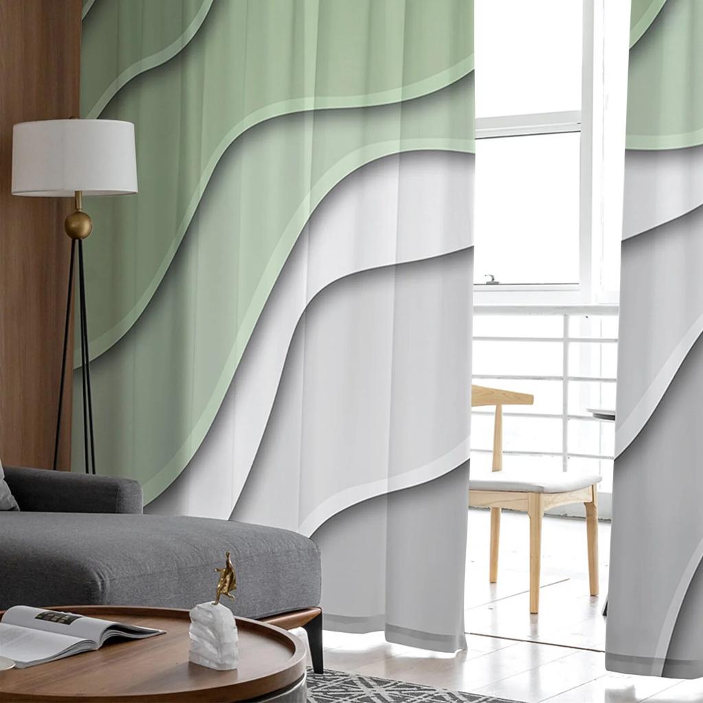 Sage Green Gray Gradient Sheer Window Curtain Tulle Curtains for Livingroom Bedroom Hotel Home Decor Voile Drapes
