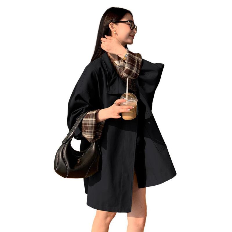 Women's Petite Color Block Short Trench Coat - 2025 Early Autumn Korean and British Style