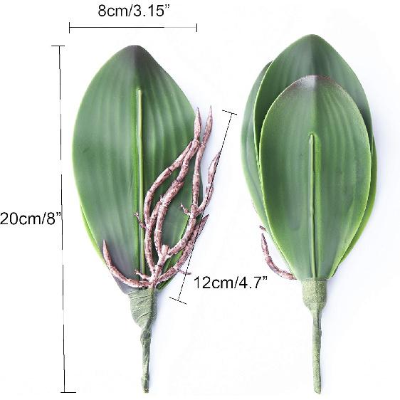 Fnize Orchid Leaves Artificial Phalaenopsis Stems Leaf Faux Cymbidium Flower Foliage Green Real Touch Latex Bulk 8 Inches 2pcs