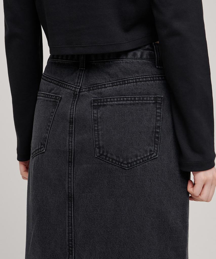 MUSINSA STANDARD WOMAN Women'S Denim Midi Skirt [Washed Black]