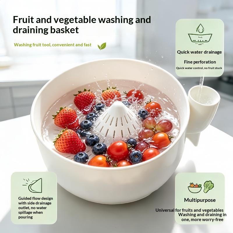 1 Stück Wirbelnde Beeren-Waschschüssel, Selbstrotierende Obst- & Gemüseschleuder mit Ablauf 360° Wirbelreinigung Küchensieb Werkzeug