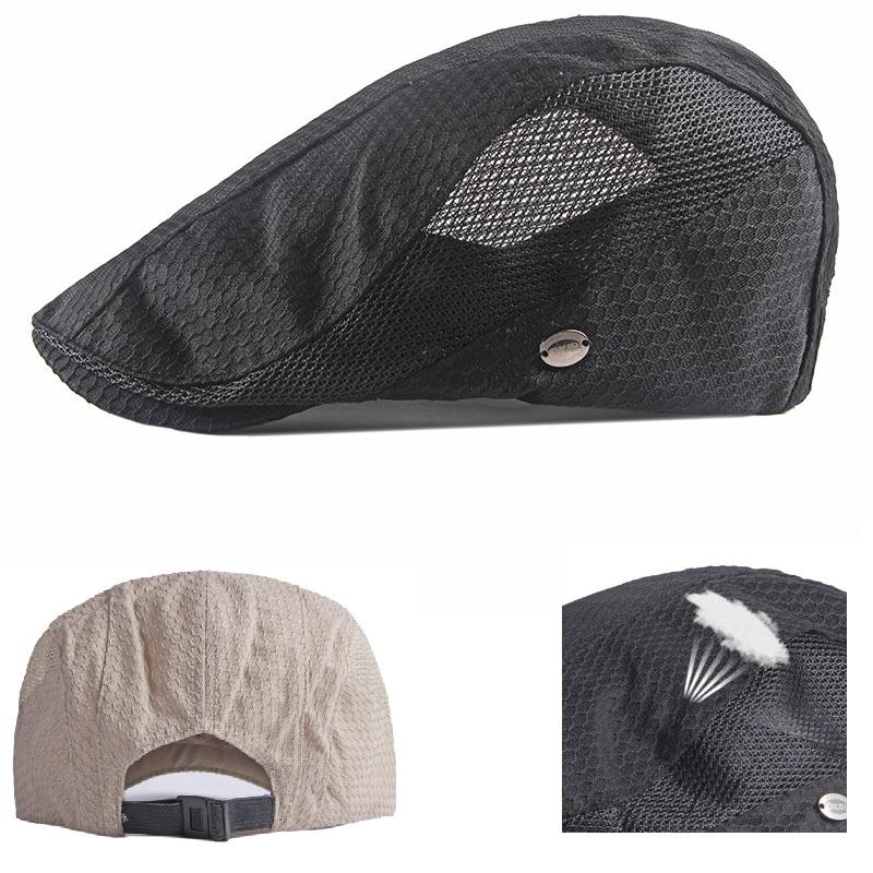 Men's Mesh Flat Cap Breathable Summer Newsboy Hat Beret Cabbie Ivy Gatsby for Driving Hunting
