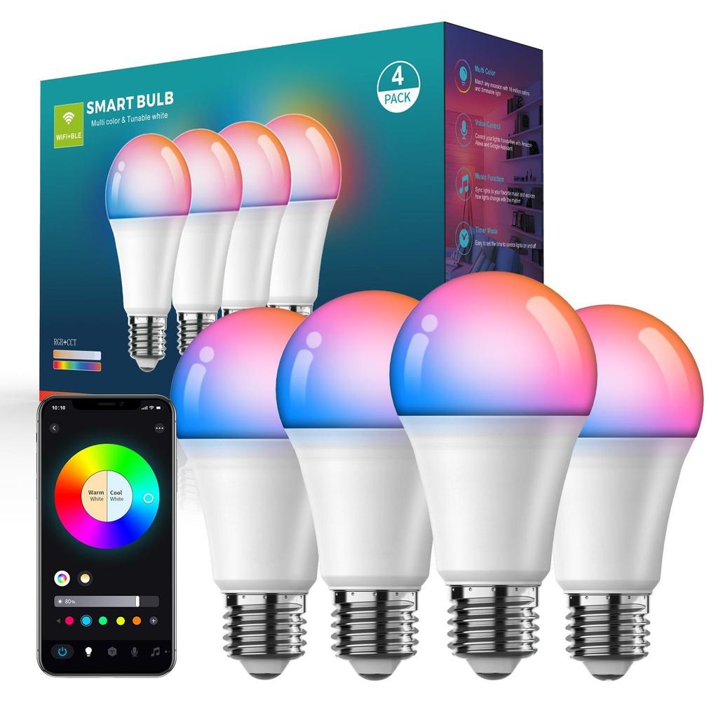 Smart LED Bulb E27/B22, WiFi & Bluetooth, RGB, Dimmable, Adjustable Color Temperature Atmosphere Light