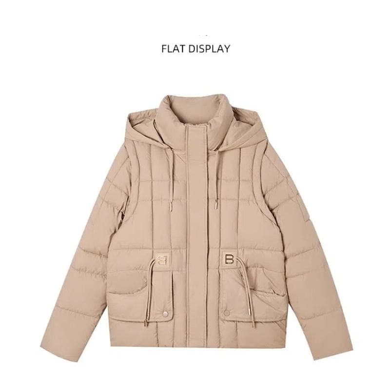 Women's Short Hooded Detachable Sleeves Cotton-padded Jacket