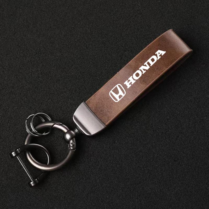 High-Grade Leather Zinc Alloy Car Vintage Leather Keychain For Honda Civic XR-V CR-Z CRV HRV City Accord Legend Jazz RR VTi Fit XK6