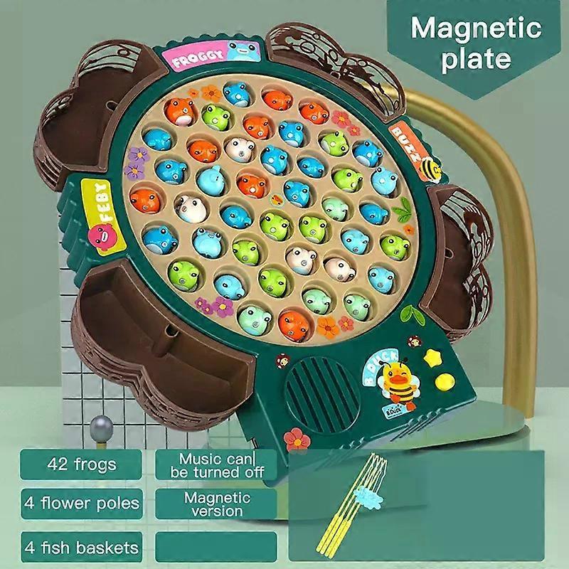 Electric Rotating Magnetic Fishing Set With Music Dynamic Frog Parent-child Interaction 1-3 Years Old Kids Pertend Play Toys