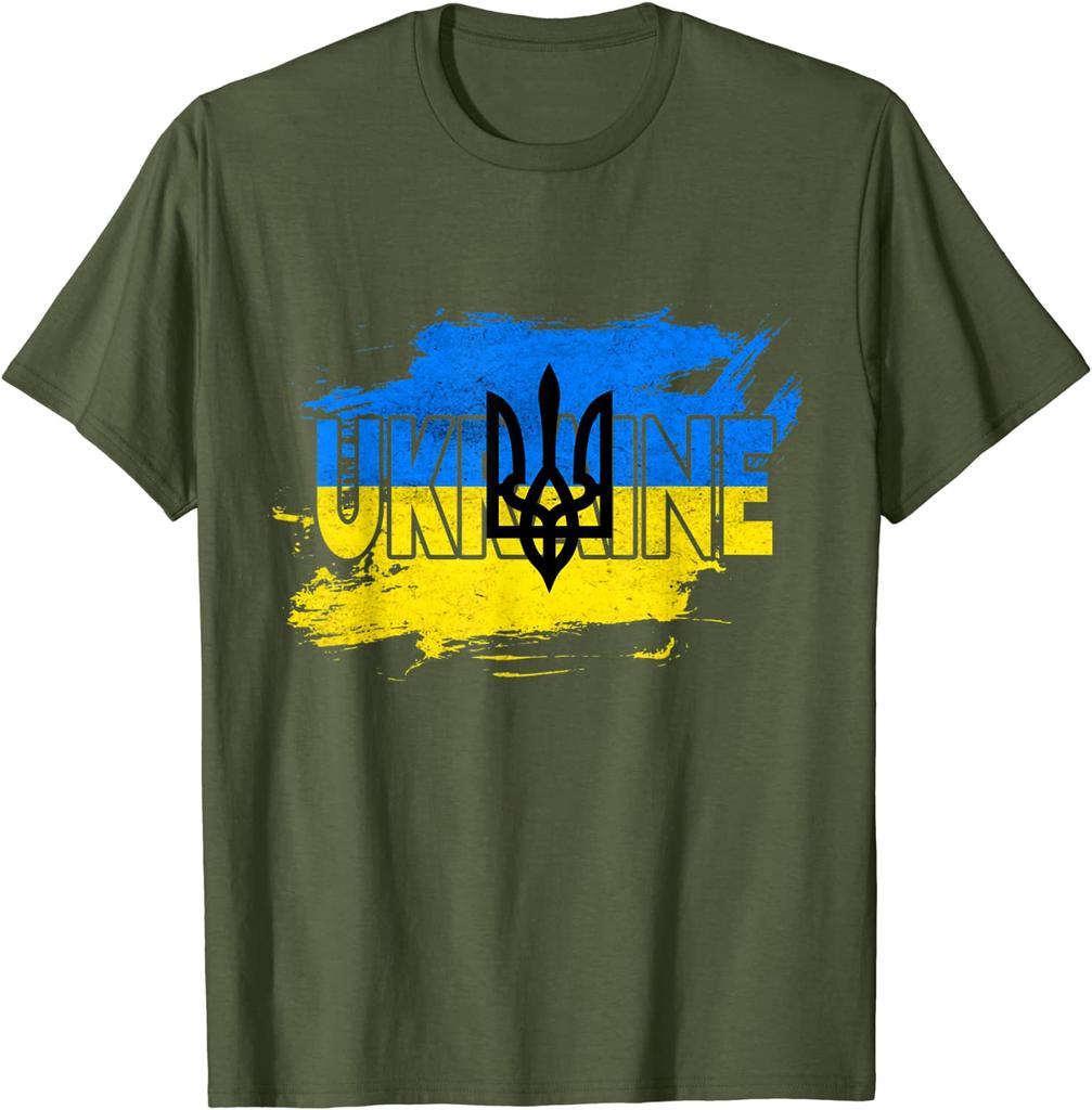 Ukraine Trident Coat of Arms Ukrainian Flag T-Shirt 100% Cotton O-Neck Summer Short Sleeve Casual Mens T-shirt Size S-3XL