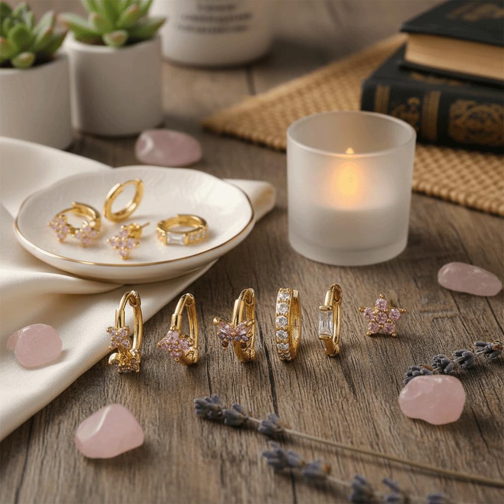 6Pcs Ear Decor Zircon Earring Set Hook Piercing Crystal Ear Studs Flower Butterfly Earrings Gifts
