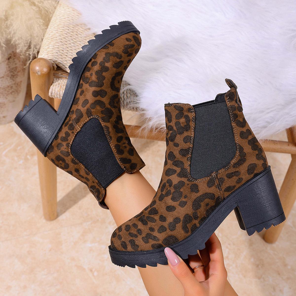 

2025 Women s Round Head Suede British Women s Leather Boots Martin Boots Short Boots Thick High Heel Women s Shoes 35-42 Foreign Trade Boots Women s 42 цветной печати леопарда