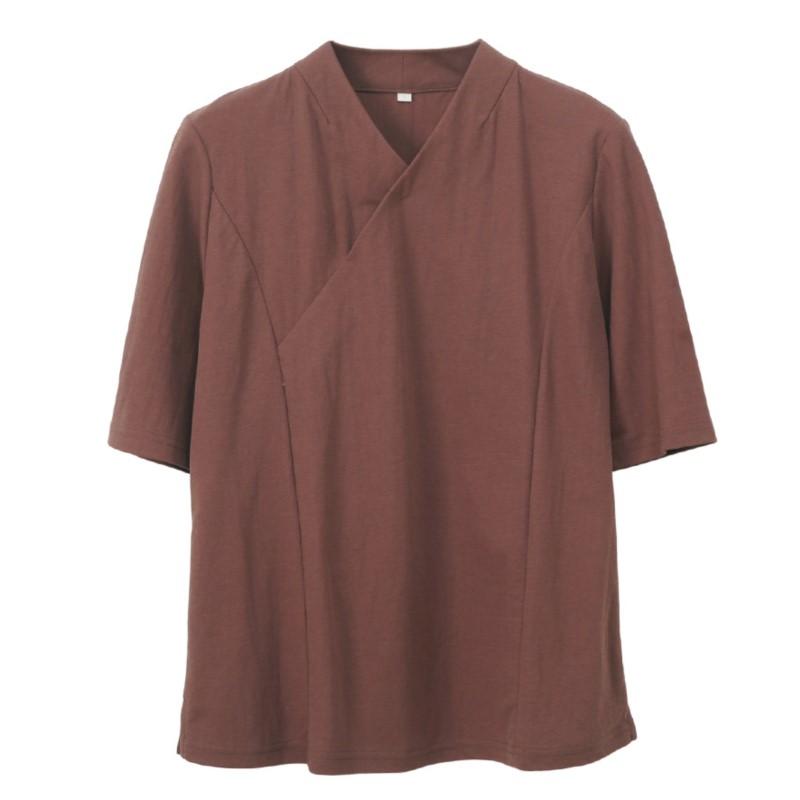 Johnature Women Chinese Style T-Shirts Solid Color V-Neck Seven Sleeve Summer Loose Casual T-Shirts