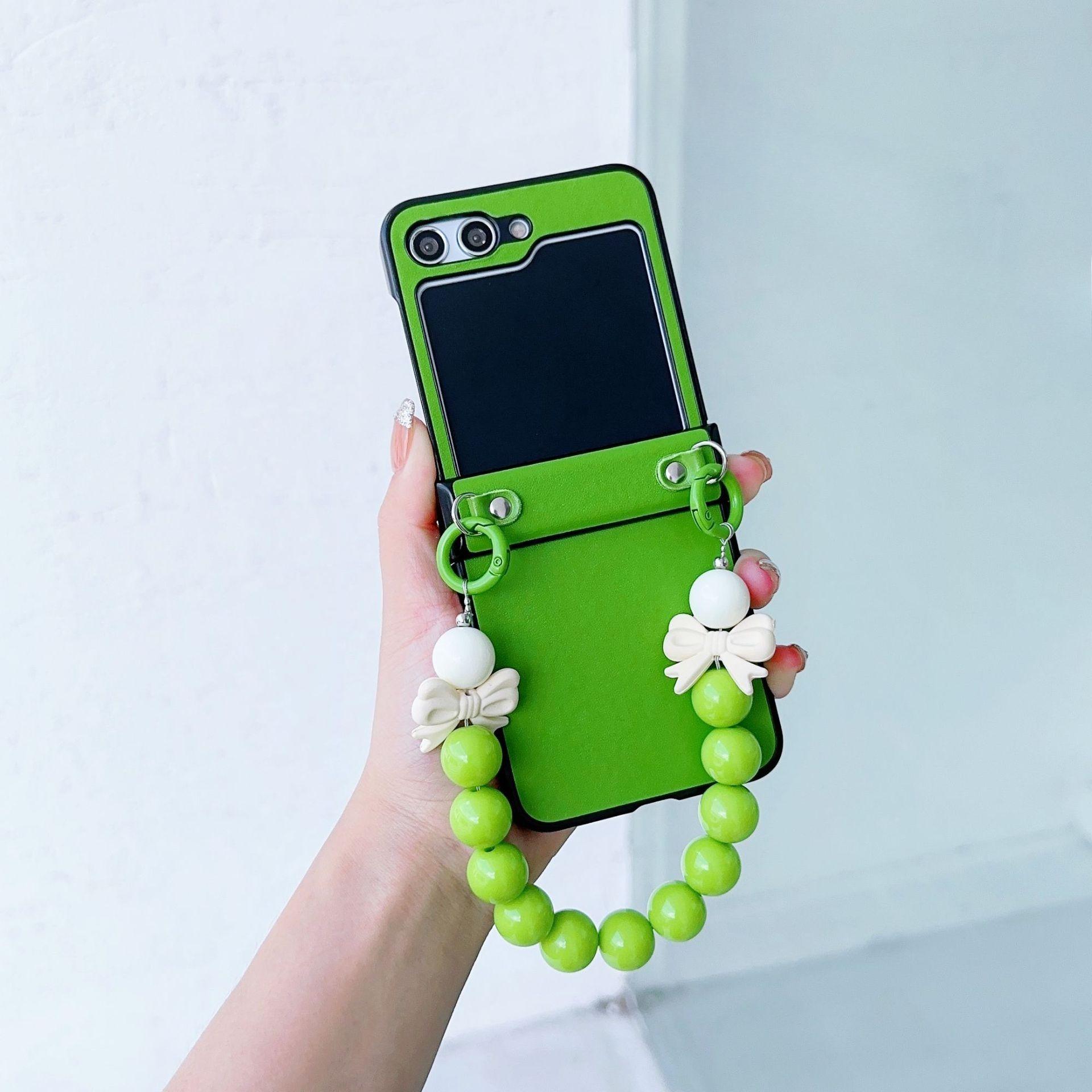 Phone Cases Samsung, Solid Color Leather Folding Case with Bow Lanyard Samsung z flip 7