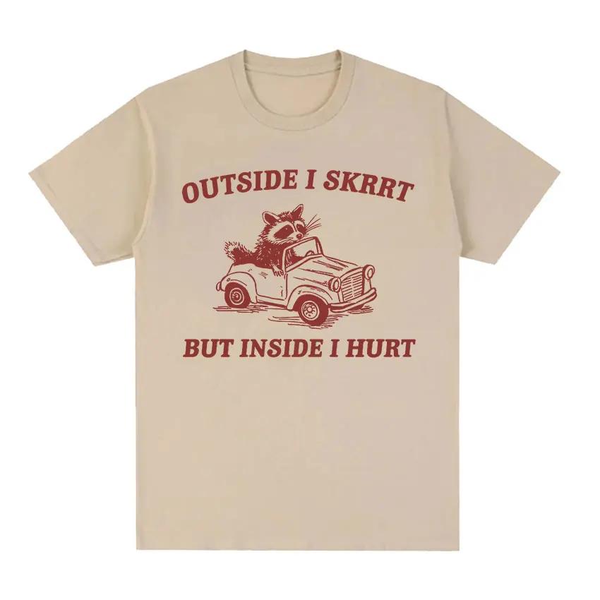 My Tummy Hurts Funny Raccoon Graphic T Shirt Weird Meme Men Women Tops T-shirts Fashion Harajuku Casual Cotton Oversized T-shirt