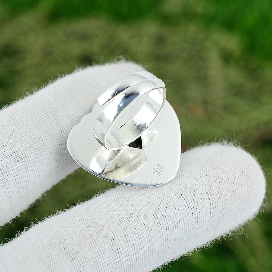 Natural Turritella Agate Gemstone 925 Silver Promise Adjustable Ring For Girls