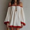 European and American New Fashion Retro Contrasting Color Splicing Shirt Skirt Lazy Red Edge Horn Sleeve Short Skirt
