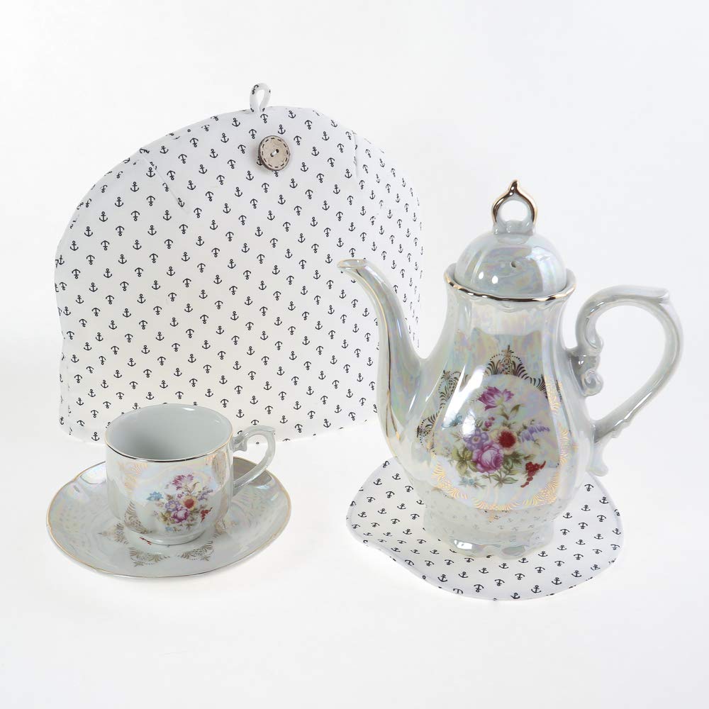 Stylish Tea Cozy Teapot Cover, Anchor and Marine Design, Crafted by Sachiko Kawashima and Akiko Kawashima, Made in Japan, 100% Cotton