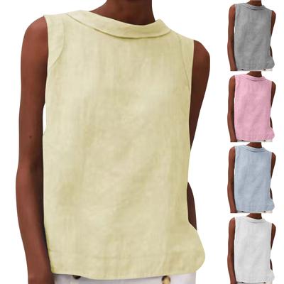 Tank Top For Women Ruffle Tops Loose Tops Casual With Button Cotton Linen Oversized Summer Tops