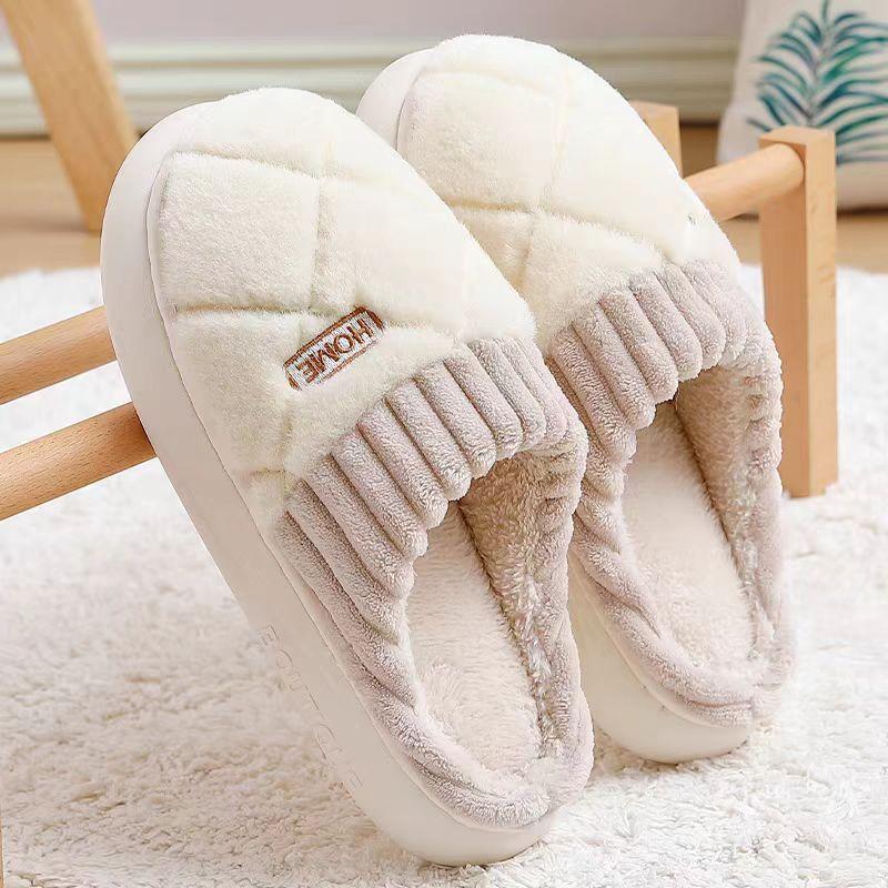New autumn and winter cotton slippers women's home household couple indoor and outdoor warm thick-bottomed fluffy slippers men
