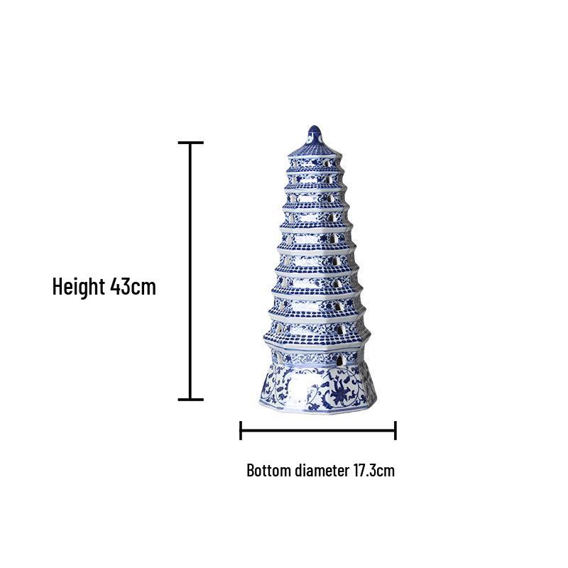 Layered Pagoda Blue and White Porcelain Vase - Retro Classical Style