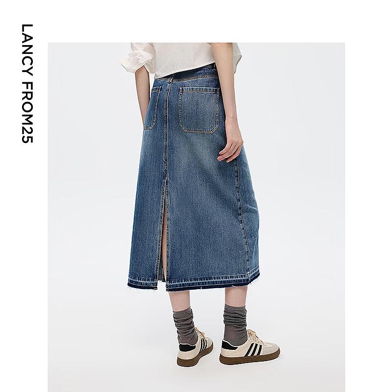 Gonna midi in denim a vita alta, design italiano LANCY