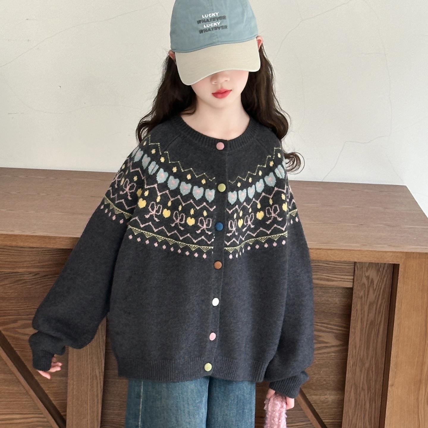 

Вязаный кардиган для девочек в корейском стиле: Модное детское пальто Осень/Зима 2025 170 cm