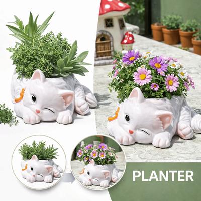 Ornament Resin Cat Succulent Flowerpot Cartoon Cat Multifunction Succulent Planter Creative Garden Potted Balcony