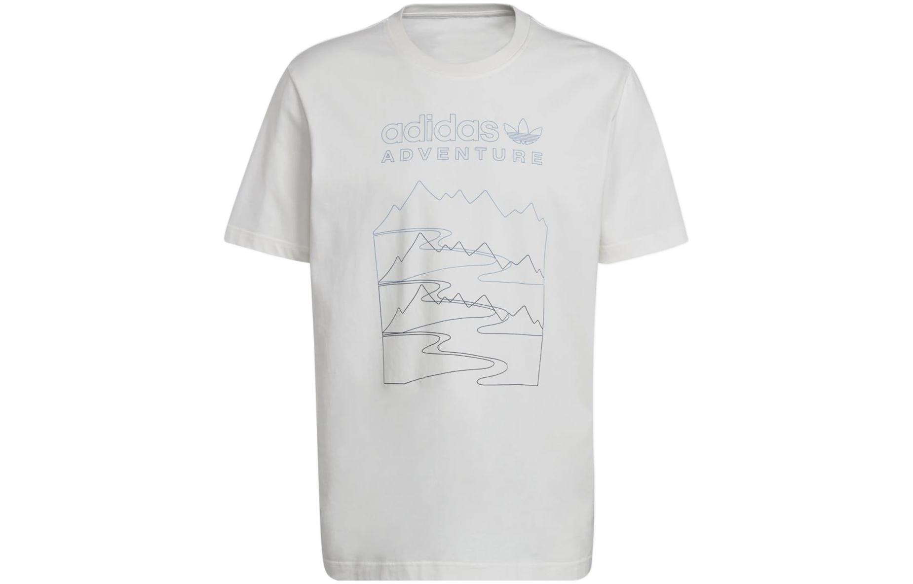 Adidas Originals ADVENTURE MOUNTAIN T-shirts с принтом спереди Мужские Белый Круглый вырез Умеренный прямой крой HK5006
