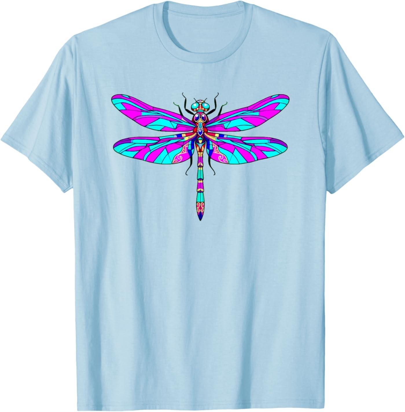 

Vibrant Stained Dragonfly Insect Art T-Shirt 5XL різнокольоровий